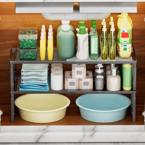 Nouveaux organisateurs d'étagères de placard réglables en hauteur, extensibles et extensibles, étagères de comptoir de cuisine, supports à épices empilables pour garde-manger - Product Image 1