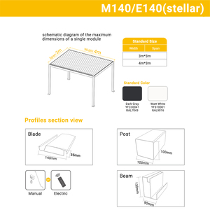 Pergola bioclimatique en aluminium imperméable pour extérieur OEM <span class=keywords><strong>3x3</strong></span> 3x4 4x4 6x4m, pergola à lames orientables en aluminium - Product Image 4