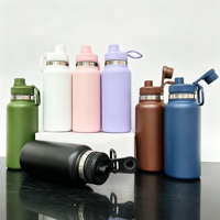 Bouteille d'eau sport isotherme en acier inoxydable de 32 oz, anti-fuite, à large ouverture, avec revêtement poudré et couvercle à bec verseur portable