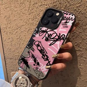 Étui de téléphone élégant et luxueux en PC rigide antichoc, style graffiti rose, peinture UV, pour 11-17 Pro Max avec étui de ceinture inclus - Product Image 3