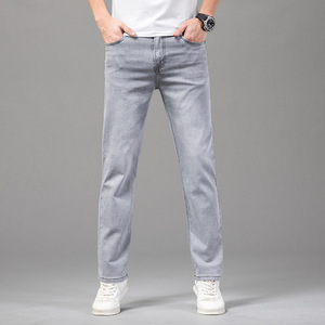 Jean en denim délavé haute élasticité pour homme, coupe droite confortable, style décontracté chic, idéal pour <span class=keywords><strong>le</strong></span> bureau et <span class=keywords><strong>le</strong></span> quotidien – Collection Été 2024 - Product Image 3