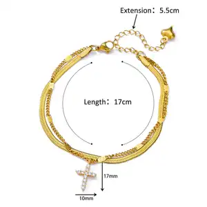 Gold Plated Stainless Steel Snake Bracelet Chain Cross Pendant Anklet Chain Charm Bracelet For Feet