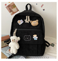 Sac à dos en velours côtelé durable pour étudiantes, design rétro simple, grande capacité, pour collégiennes et lycéennes