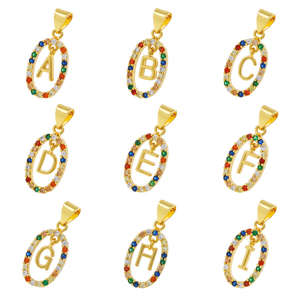 Colgante de <span class=keywords><strong>Letra</strong></span> Inicial con Micro Pavé de Circonitas Cúbicas Arcoíris, Charm de Alfabeto Colorido, Chapado en Oro de 18K, para Fabricación de Joyas DIY, Pulseras <span class=keywords><strong>y</strong></span> Collares - Product Image 2