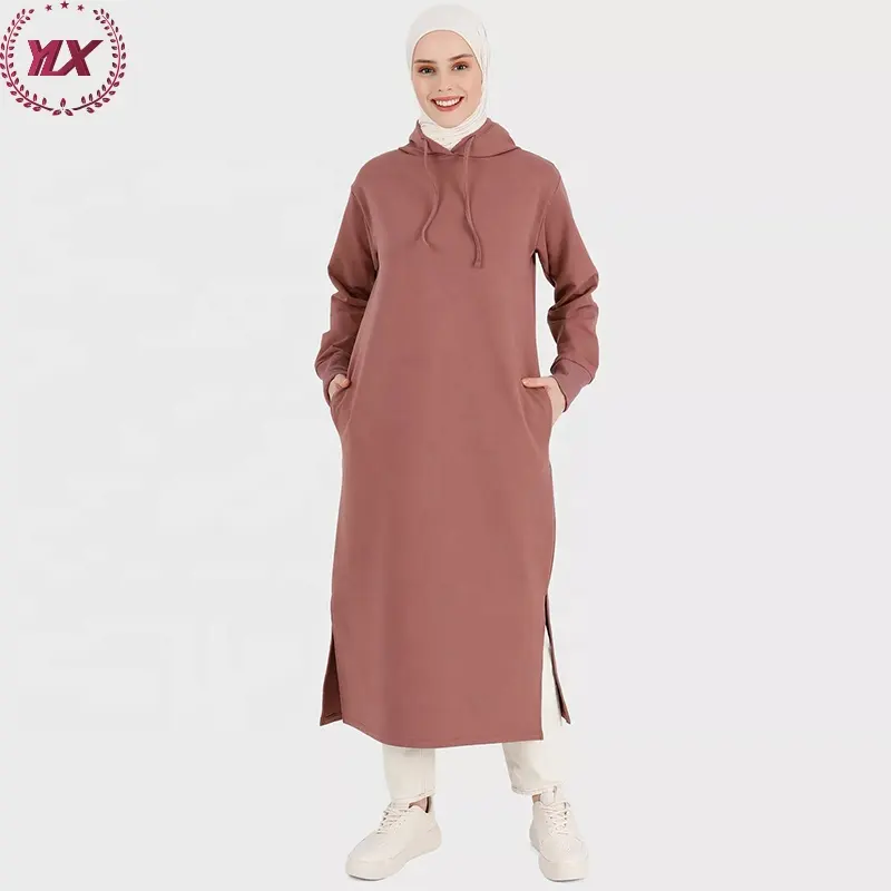 Terbaru Jubah Desain Lengan Panjang Pakaian Olahraga Muslim Confort Bernapas Wanita Rajutan Gaun Kaftan Hoodie Kontrak Kebaya Islam