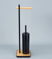 Porte-brosse de toilette en bois et acier inoxydable avec porte-papier