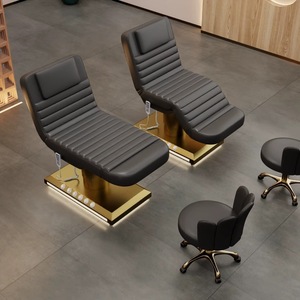 Lit de massage et d'extension de cils de luxe réglable et incurvé pour salon de beauté, avec base dorée moderne et fonction électrique - Product Image 6