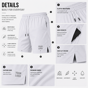 Custom Premium Mens White Casual Shorts Cotton Drawstring Streetwear Shorts Private Label Brand Apparel - Product Image 2