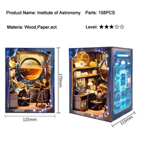 Hamaileon Institute Astronomy DIY Wooden Book Nook with Warm Light Dollhouse Miniatures Kits With Telescope Handmade for Adult