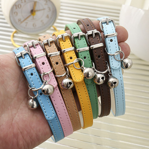 Pet <b>Collar</b> PU Leather Adjustable With Bell For Cat Dog <b>Puppy</b> Japanese Style Solid Color Four Seasons Use - Product Image 3