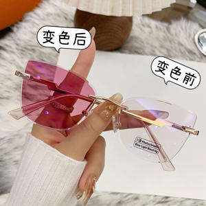 Gafas de sol sin montura Cat Eye KJL-95029 para mujer, lentes de PC con protección UV400, bisagras de resorte, diseño moderno - Product Image 3