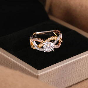 럭셔리 925 스털링 실버 약혼 고급 보석 쓰리 톤 얽힌 라운드 블링 큐빅 지르코니아 결혼 반지 여성용 - Product Image 3