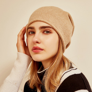 Haute qualité 100% <span class=keywords><strong>cachemire</strong></span> Beanie surdimensionné femmes Beanie chapeau classique couleurs unies léger chapeau pour les femmes - Product Image 3
