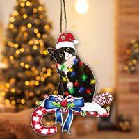 Adornos de gato negro plano acrílico 2D, decoración de Navidad, colgante de árbol con cordón para decoración del hogar, regalos de Feliz Año Nuevo