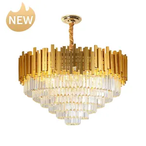 Modern Nordic Custom Hotel Stairs Wedding Decor Gold Lustre-Salon Crystal Large Pendant Lights High Ceiling Luxury Chandeliers