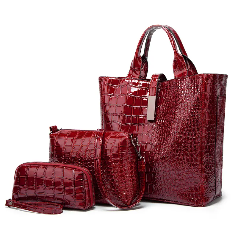Large capacity women's bag crocodile pattern lacquer leather bag single shoulder diagonal straddle handbag luxury
