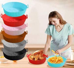 Revêtements réutilisables en silicone ronds pour friteuse à air avec poignées - Résistants à la chaleur, antiadhésifs, alternative au papier sulfurisé pour la cuisine - Product Image 1