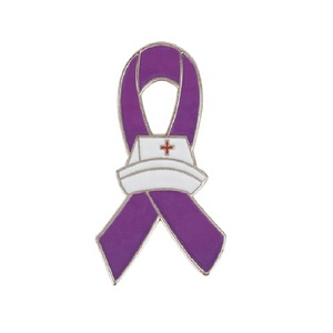 Rosettes Satin Ribbon Kim Loại Mạ Vàng Pin Huy Hiệu Vú Ung Thư Y Tá Men Pins Xanh Đỏ Hồng Tùy Chỉnh Trâm Pin Huy Hiệu Y Tá - Product Image 5