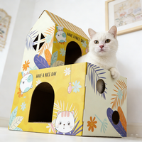 Maison pour chat à double étage, lit pour chat fermé avec plateforme de vue, zone à gratter intégrée, anti-chute, facile à nettoyer, Happyhome pour animaux de compagnie