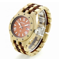 Reloj de Madera Bewell 109A, Relojes Elegantes de Negocios para Hombre, Analógico, Color Madera Natural con Diferentes Logotipos en las Placas Traseras