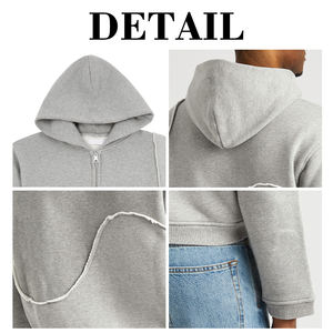 Sweat à capuche zippé gris déstructuré et effiloché 100 % coton KingSen avec design tendance - Product Image 6