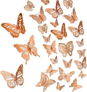 LUCKY Customized Valentine's Day 12 Hollow Butterflies Wall Stickers Holiday Party Home Decoration Stickers 3D Stereo Butterfly