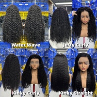 Perruque de cheveux humains 100% vierges bruts birmans, cuticules alignées, bouclés, avec frontale en dentelle HD, longue, à ondulations profondes et bouclées