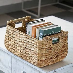 Eco Friendly Boho <b>Small</b> Rectangular Water Hyacinth Bamboo Woven Storage Trunk <b>Basket</b> With <b>Handle</b> Bulk Vietnam Export - Product Image 2