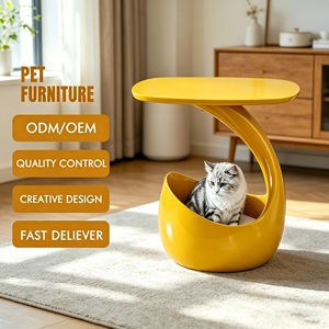 Mesa de Centro Personalizada con Cama para Gatos, Mesa Redonda Creativa para Sala de Estar Pequeña o Apartamento, Almacenamiento para Mascotas, Estilo Moderno y de Diseño - Product Image 1