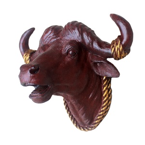 Sculpture <span class=keywords><strong>de</strong></span> Tête <span class=keywords><strong>de</strong></span> <span class=keywords><strong>Taureau</strong></span> en Résine Bronze Antique pour Décoration Murale Suspendue - Product Image 6