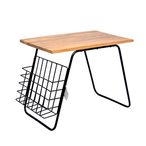 Table d'appoint de salon en bois avec dessus de table en bois et cadre en métal Table d'appoint de chambre avec porte-revues Sling meubles de maison - Product Image 2