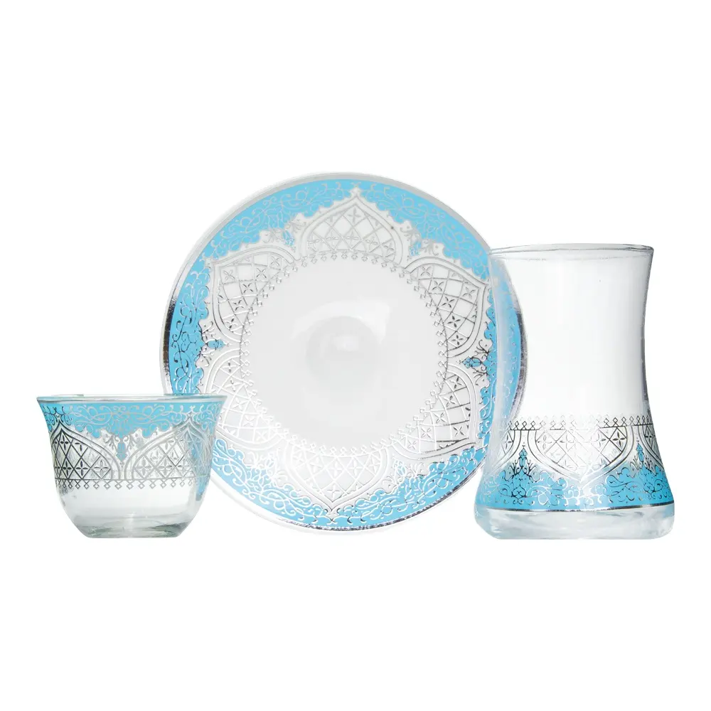 Ensemble de soucoupes à thé parfumées de Style moyen-orient, thé noir turc de luxe, couleur bleu or, verre à café peint, Offre Spéciale