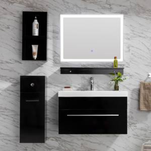 <span class=keywords><strong>Meuble</strong></span> vanité <span class=keywords><strong>de</strong></span> salle <span class=keywords><strong>de</strong></span> bain noir armoire moderne design suspendu évier en résine miroir led meubles d'hôtel - Product Image 2