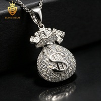 Pendentif Sac d'argent Dollar en Argent Sterling 925 avec Moissanite VVS, style Hip Hop, Bijou de fête pour hommes de prestige