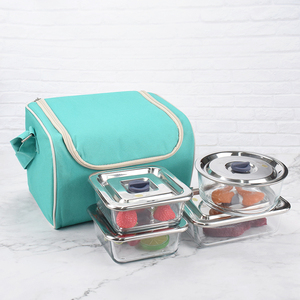 5 Pcs Portable Glass Lunch Bento Box With Canvas Insulation Bags Thermal Lunch Box With Stainless Steel Lids