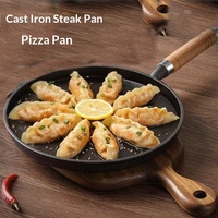 Wajan Pancake Besi Cor Tebal Anti Lengket dengan Gagang Kayu, Kompatibel dengan Kompor Gas, Desain Dasar Rata Modern