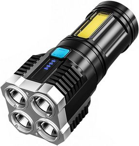 New 4LED Rechargeable ABS <b>Flashlight</b> COB Side Light Long-range Spotlight Camping IP54 Zoomable Multifunctional 5000K Daylight - Product Image 4