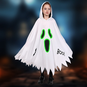Glow in the Dark Ghost Skull <b>Cape</b> Halloween Costume <b>White</b> Face Cloak for Party Performance Stage Show - Product Image 5