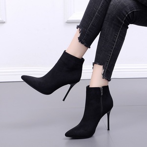 2021 Autumn Winter Collection European American Style High Heel Suede Short Boots Zip Breathable Stylish Thin Heel Pointed - Product Image 4