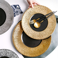 Assiettes en céramique émaillée noire et blanche rondes de luxe, motif unique, design classique durable, style pour restaurant, mariage