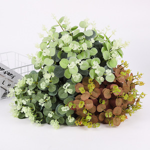 <b>Artificial</b> Eucalyptus Leaf <b>Stem</b> Green Red Silk Flower Decor For Wedding Indoor Use High Simulation Leaves - Product Image 2