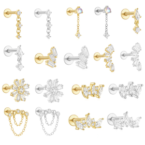RINNTIN XP067 personalizzare 925 <span class=keywords><strong>argento</strong></span> Sterling placcato oro interno filo elica orecchini borchia Fine Piercing gioielli all'ingrosso - Product Image 1