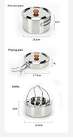 Ensemble d'ustensiles de cuisine de camping multi-usages en acier inoxydable antiadhésif, léger, pliable et portable, 3 pièces