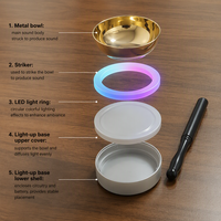 Ensemble de bols chantants électriques portables rechargeables en métal pour la méditation, la guérison sonore zen, le yoga avec contrôle tactile LED et marteau en bois