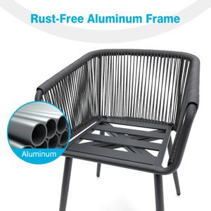 Outdoor Patio Dining Chairs All-Weather <b>Waterproof</b> Woven Rope Seating <b>Set</b> 2 Modern Bistro Chairs Adjustable Height Armrest - Product Image 3