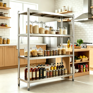 Estante de Acero Inoxidable Duradero de Cuatro Niveles con Estructura de Tubos para Organización Ordenada de Utensilios de Cocina Diarios en Cocinas de Bares y Restaurantes - Product Image 2