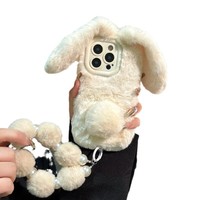 Coque de téléphone antichoc en TPU avec oreilles de lapin en peluche de dessin animé pour iPhone 14/13 et pour 11/12/15/16/17 Pro Max