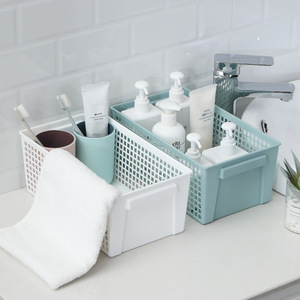 Plastic Storage <b>Basket</b> Rectangle With Handle For Kitchen Living Room Bath Organizing Small And <b>Large</b> Size White Light Green - Product Image 4