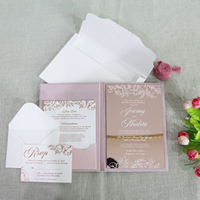 Undangan Pernikahan Buku Hardcover Warna Pink Romantis Custom Dengan Kartu Saku Beludru Kartu RSVP Amplop Beludru