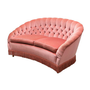 Canapé incurvé moderne suédois en velours rose avec frange Salon Tufté Petit canapé <span class=keywords><strong>2</strong></span> <span class=keywords><strong>places</strong></span> Glands Farmhouse Loveseat à <span class=keywords><strong>vendre</strong></span> - Product Image 2